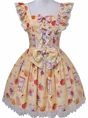 Glitter Tale Custom Sweet Peach Lolita Jumper Dress Pastel Yellow gingham bows